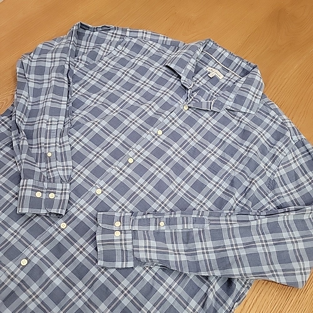 Peter Millar Shirt Men's 2XL Blue Plaid Button Up Long Sleeve Cotton Preppy
